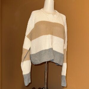 Sincerely Jules Colorblock cropped Sweater - Cream, Tan, Gray, oversized Medium